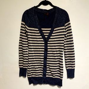 Shimmery Navy & Gold Striped Extra Long Cardigan